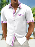 Hawaiian Pineapple Leaf Print Men's Pocket Short Sleeve Shirts