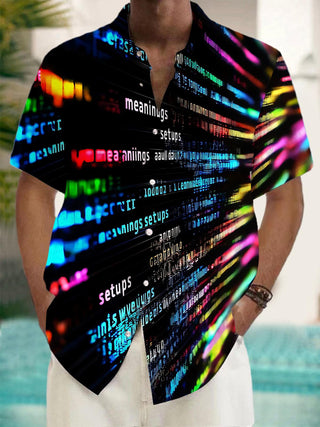 men's colorful code print short sleeve shirt front view