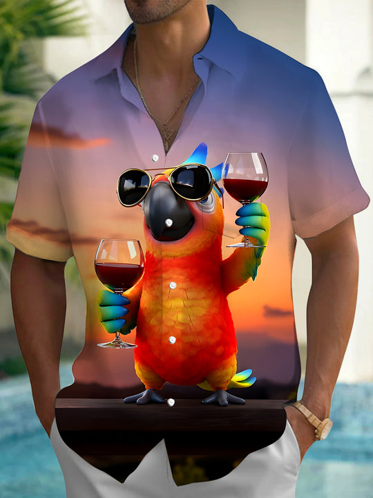 men's parrot print shirt front view
