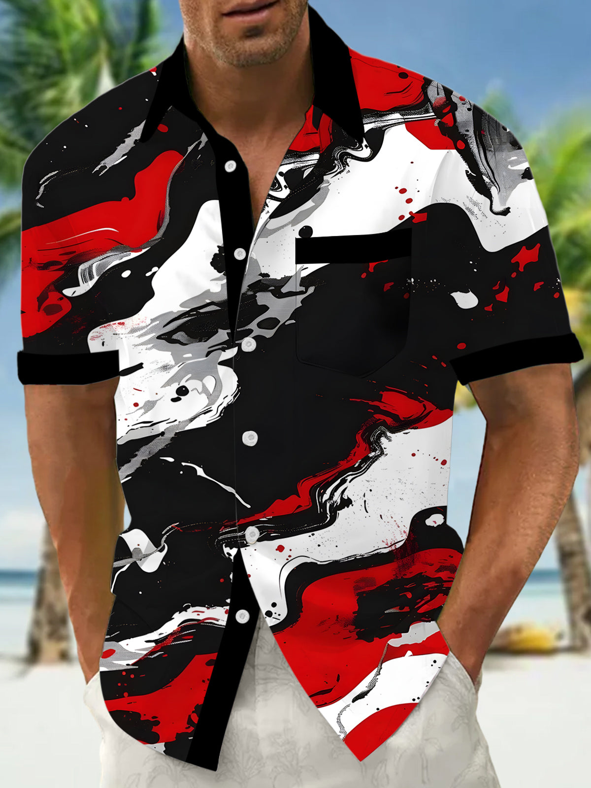 Abstract Men's Pocket Short Sleeve Shirts