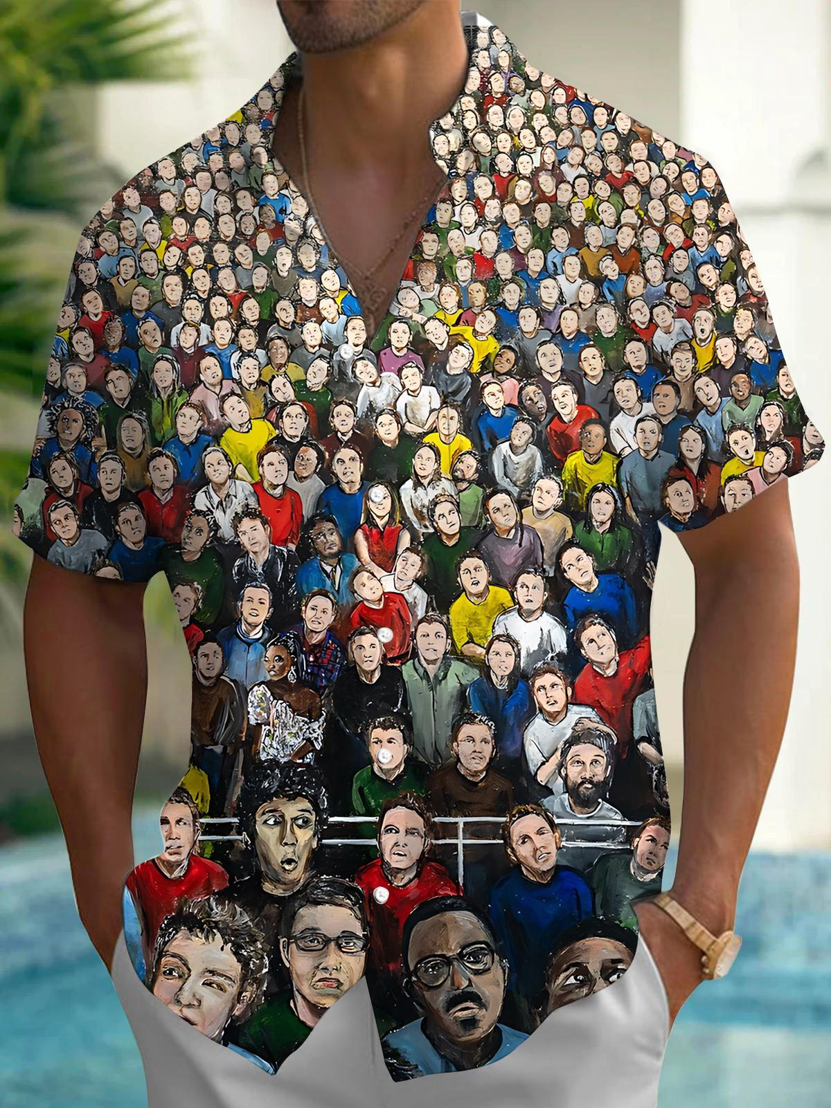 Face Art Print Men's Pocket Short Sleeve Shirts