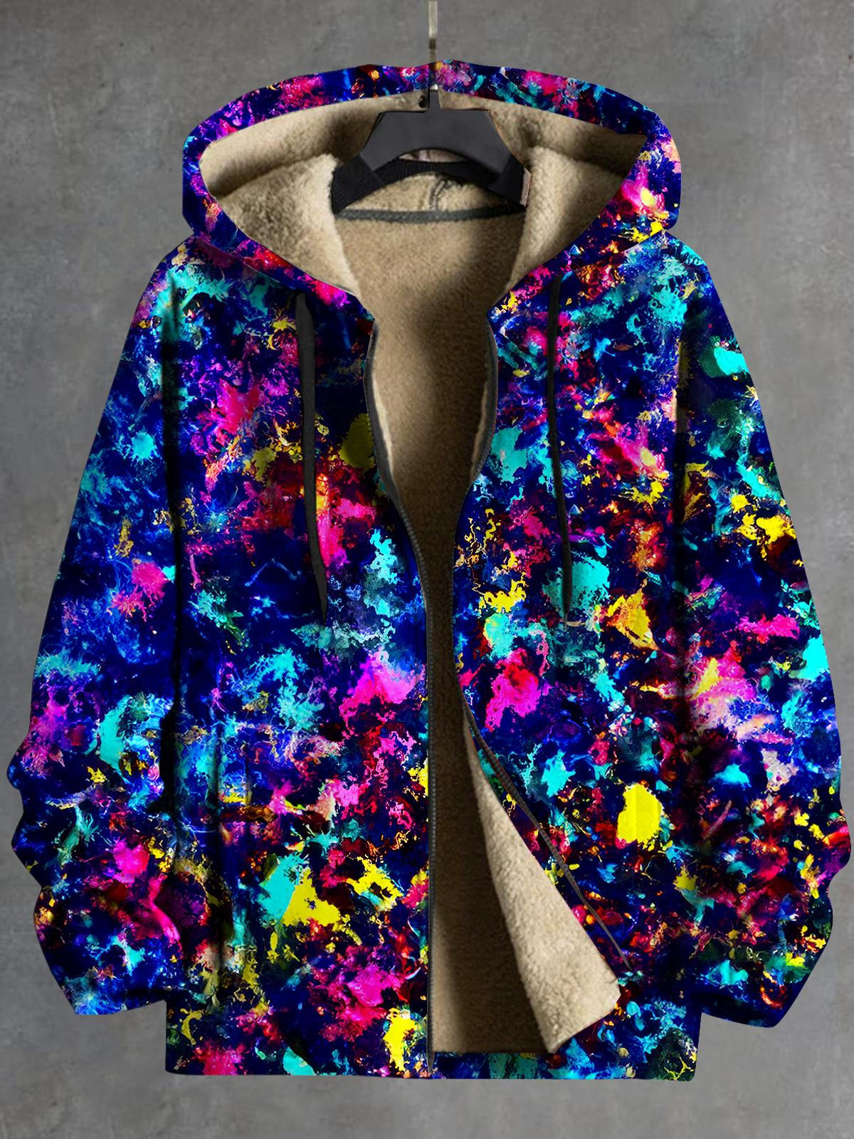 Tie Dye Long Sleeve Hooded Zipper Men's Coat