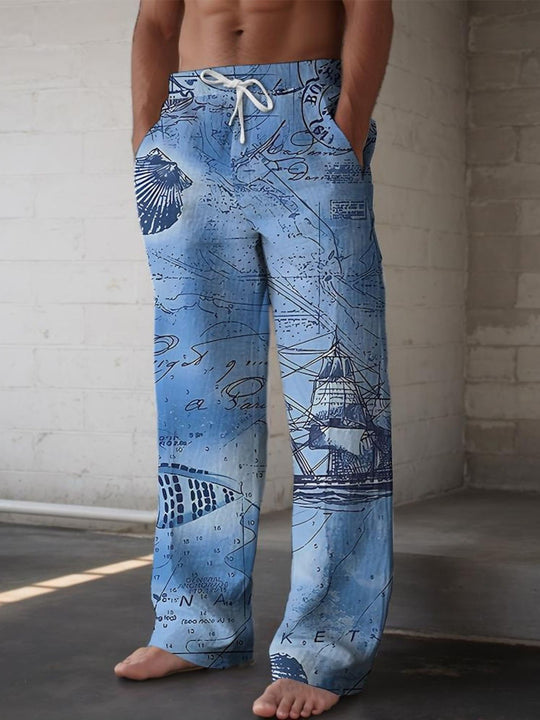 men's Hawaiian casual pants front view tropical beach vacation