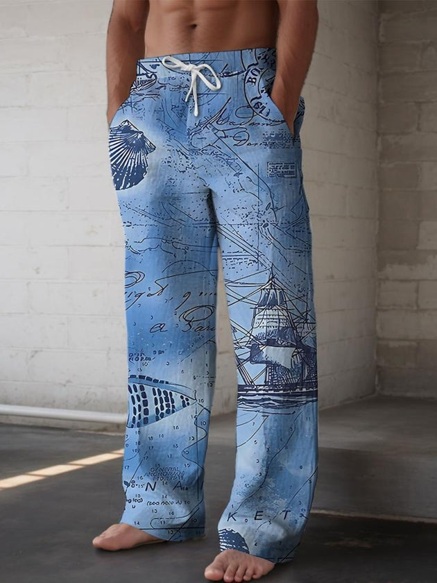 men's Hawaiian casual pants front view tropical beach vacation