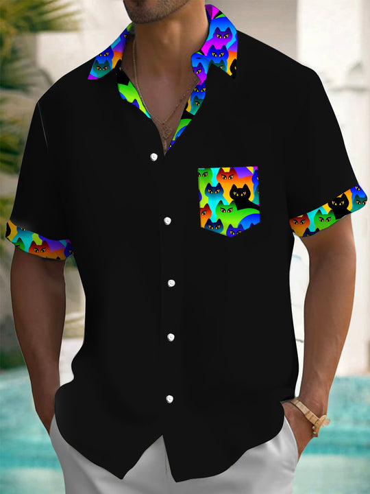 Men's funny cat print short sleeve shirt front view