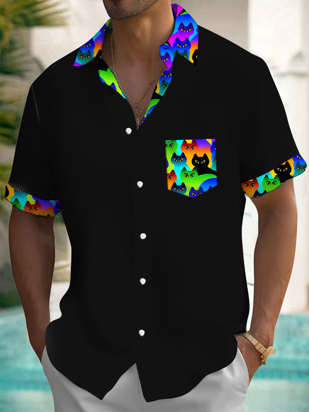 Men's funny cat print short sleeve shirt front view
