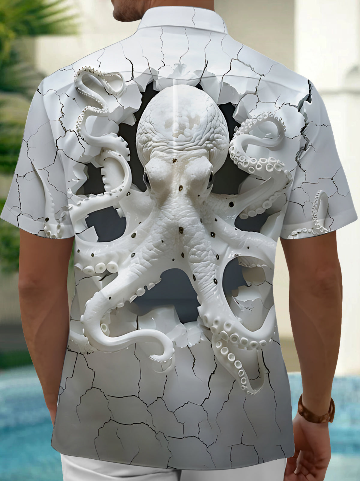 Octopus Print Men's Pocket Short Sleeve Shirts