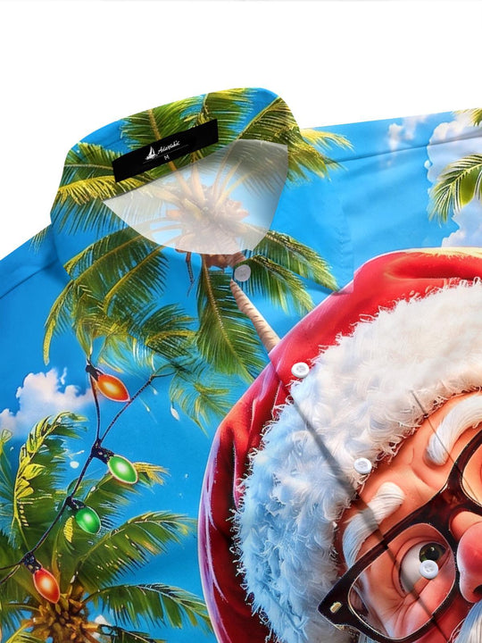 Hawaiian Vacation Tropical Christmas Santa Claus Men's Pocket Short Sleeve Shirts