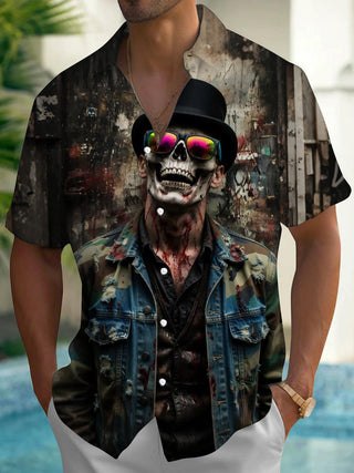 men's skull print shirt front view