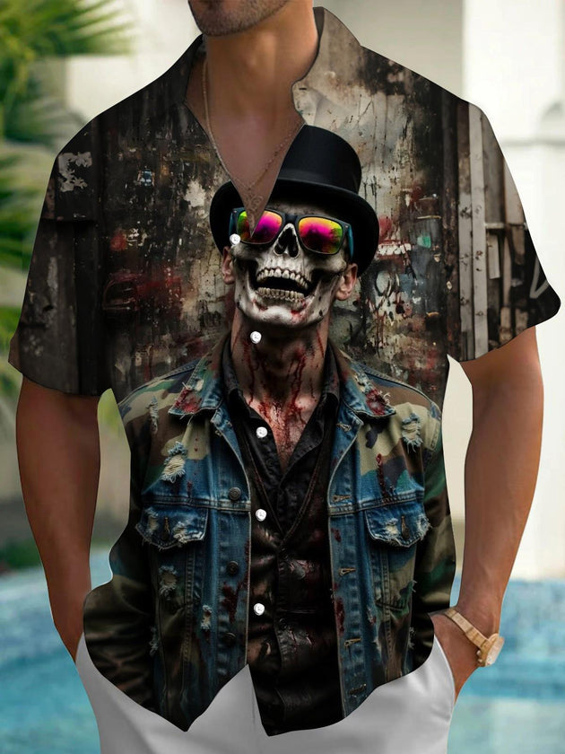 men's skull print shirt front view