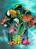 Hawaiian Parrot Flamingo Men's Pocket Cuban Collar Short Sleeve Shirt