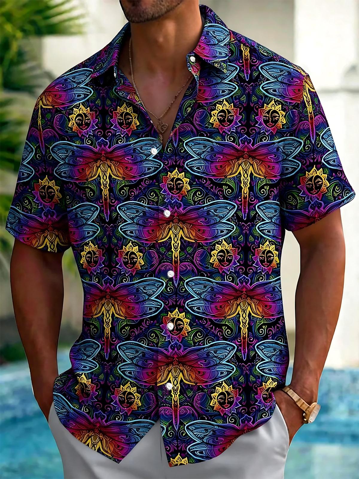 Dragonfly Print Men's Pocket Short Sleeve Shirts