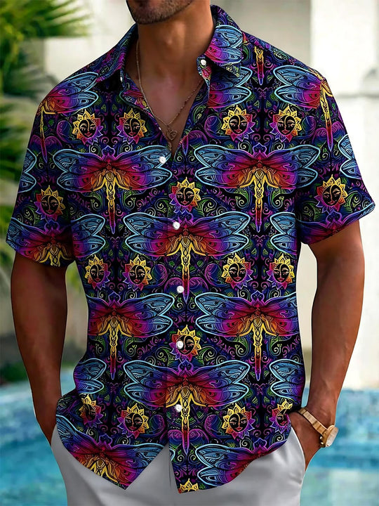 Dragonfly Print Men's Pocket Short Sleeve Shirts