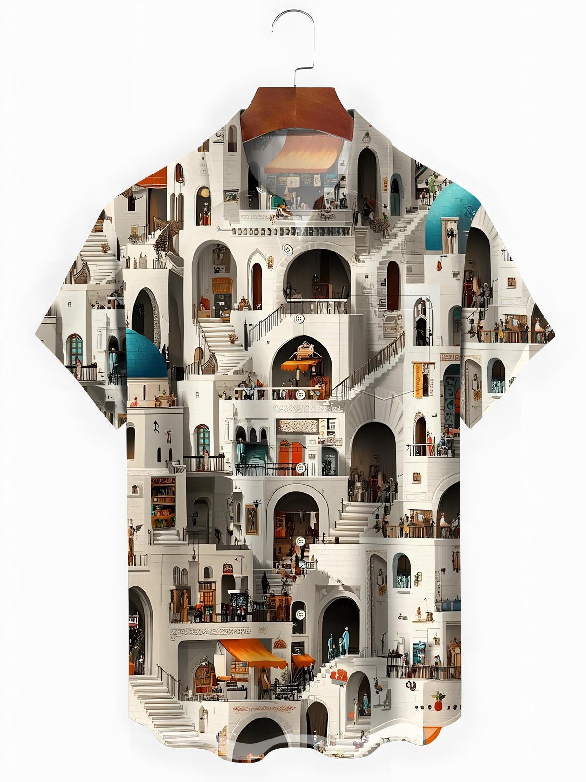 Building Print Men's Pocket Short Sleeve Shirts