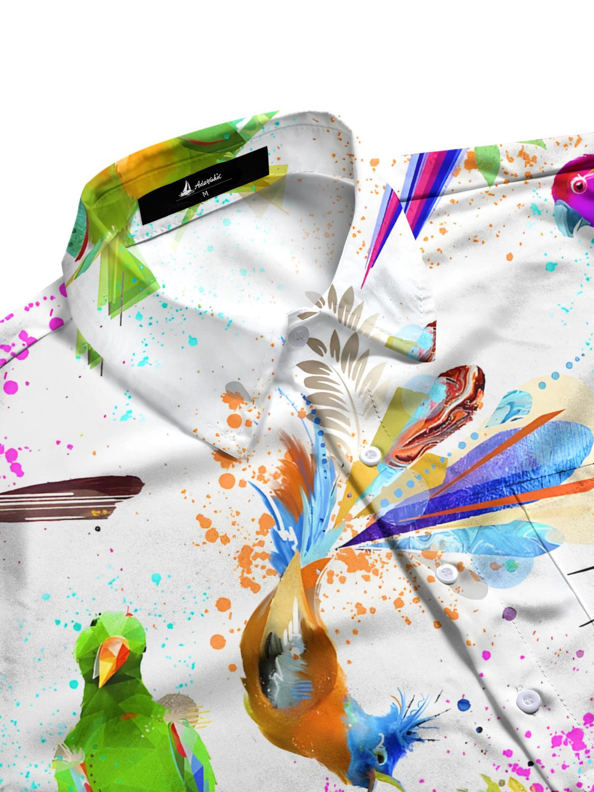 Hawaiian Parrot Print Men's Pocket Short Sleeve Shirts