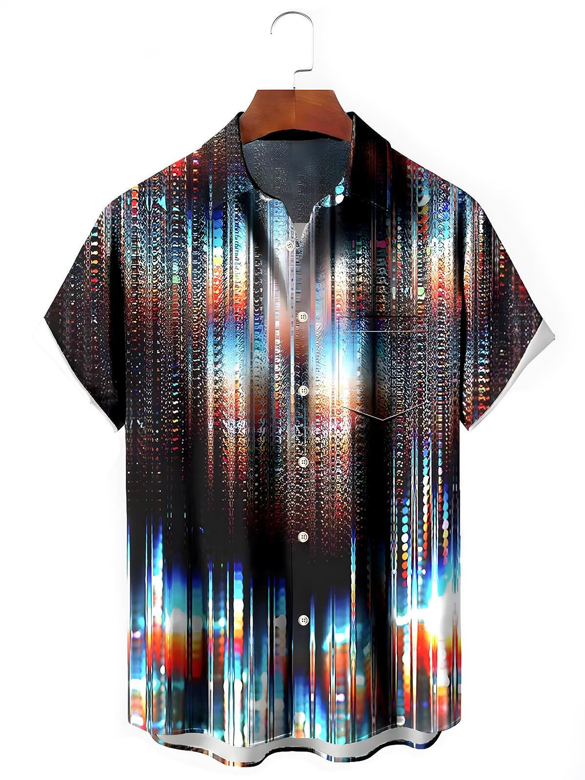 Tie Dye Geometry Men's Pocket Short Sleeve Shirts