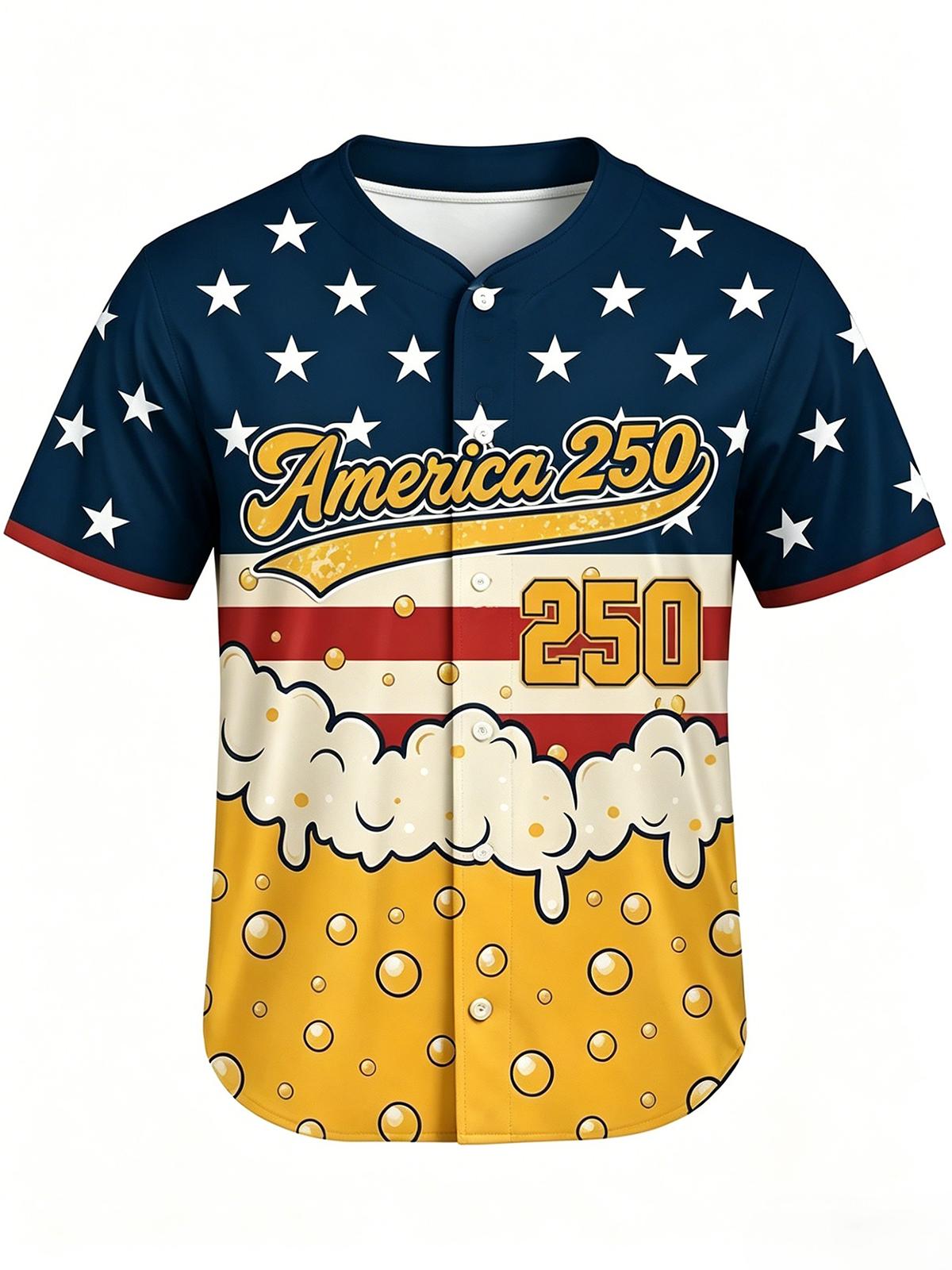 men's baseball print shirt front view Independence Day