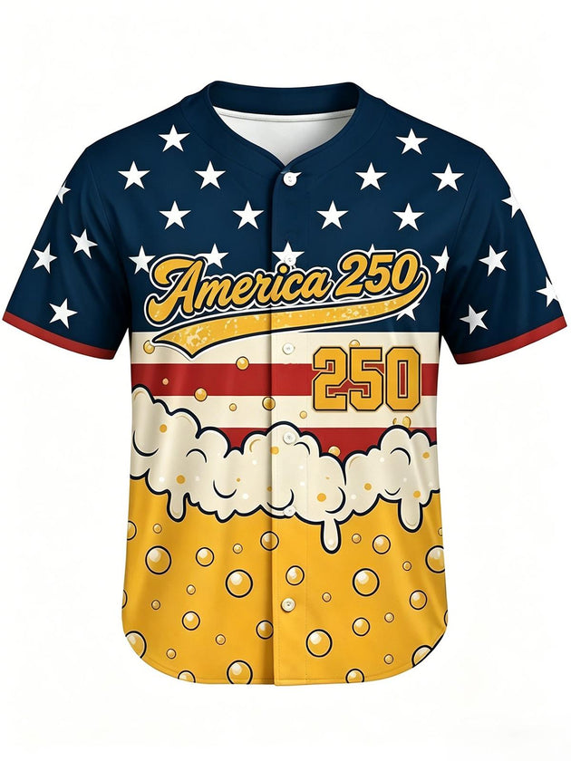 men's baseball print shirt front view Independence Day