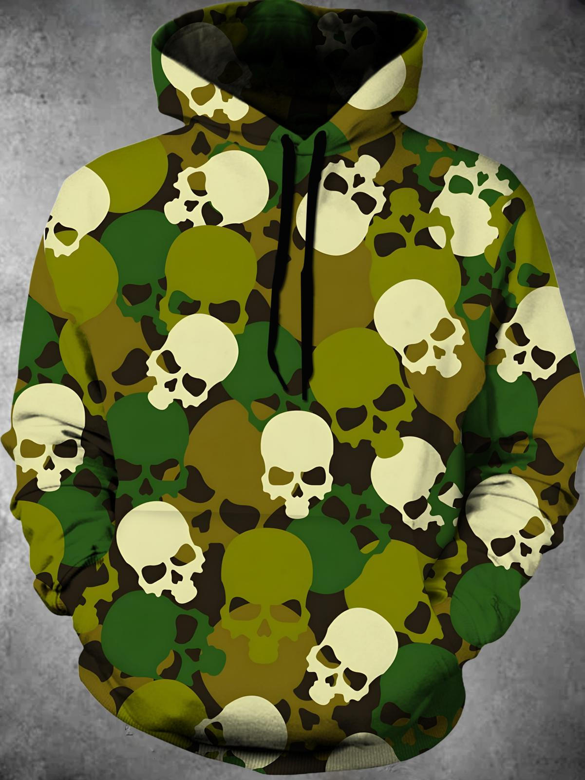 Skull Long Sleeve Hooded Pocket Men's Top