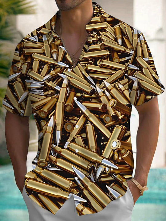 Men's short sleeve shirt with bullet print front view