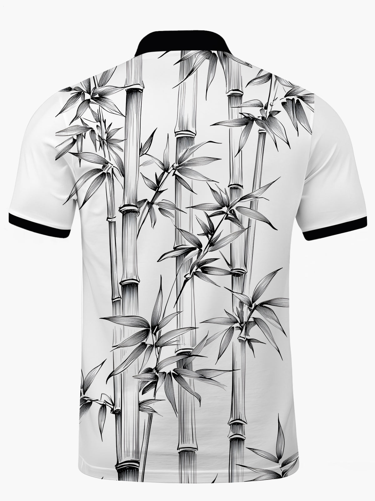 Bamboo Print Men's Short Sleeve Button Polo Shirt