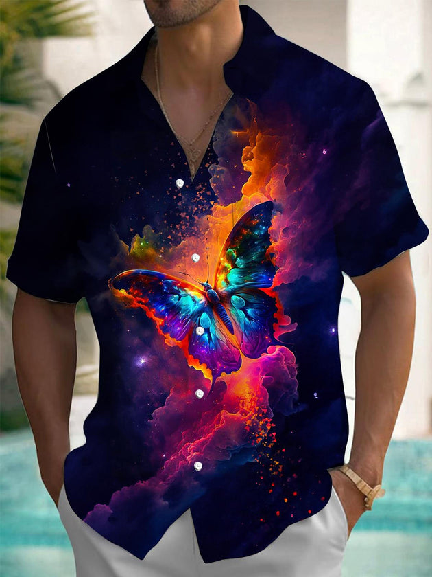 men's butterfly print shirt front view