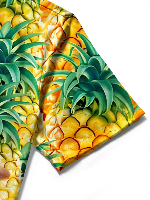 men's pineapple print shirt close-up short sleeve