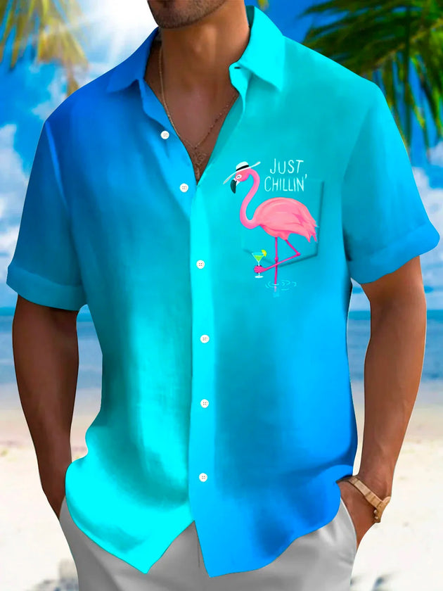 men's Hawaiian shirt front view tropical beach vacation