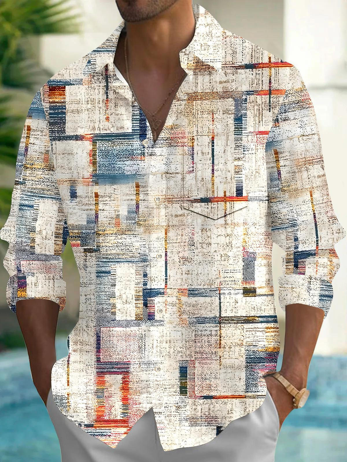 Abstract Men's Pocket Long Sleeve Shirts