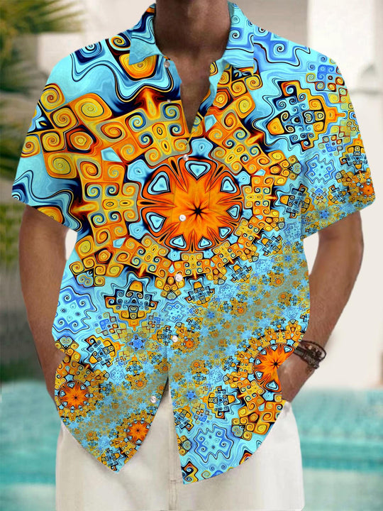 men abstract print short sleeve shirt front view