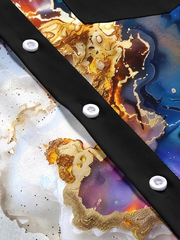 Men's abstract print short sleeve shirt close-up detail