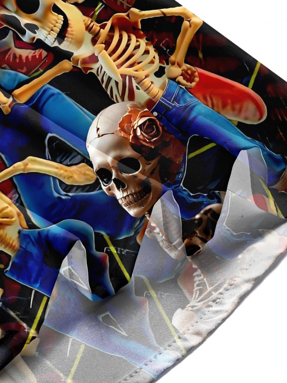 Skull Print Men's Pocket Short Sleeve Shirts