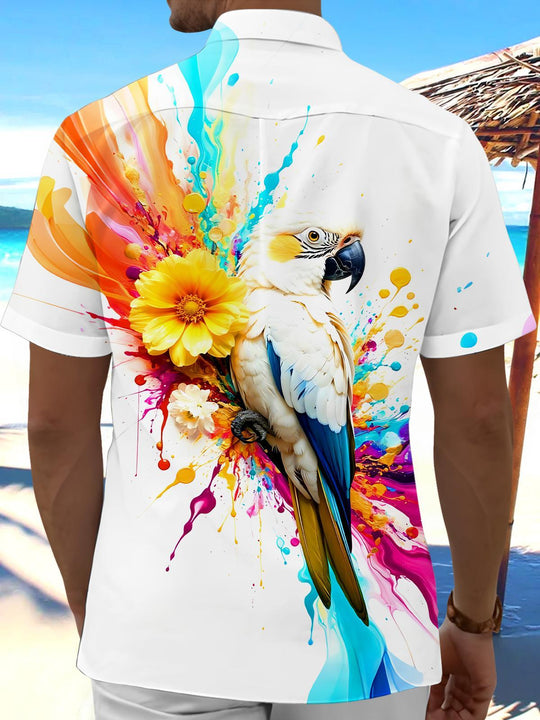 men's colorful aloha shirt back view