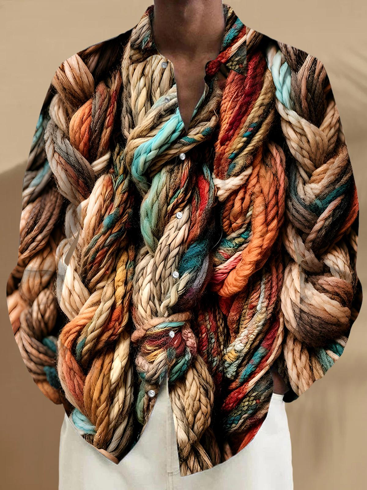 Hemp Rope Men's Pocket Long Sleeve Shirts