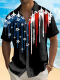 Independence Day American Flag Print Men's Pocket Short Sleeve Shirts