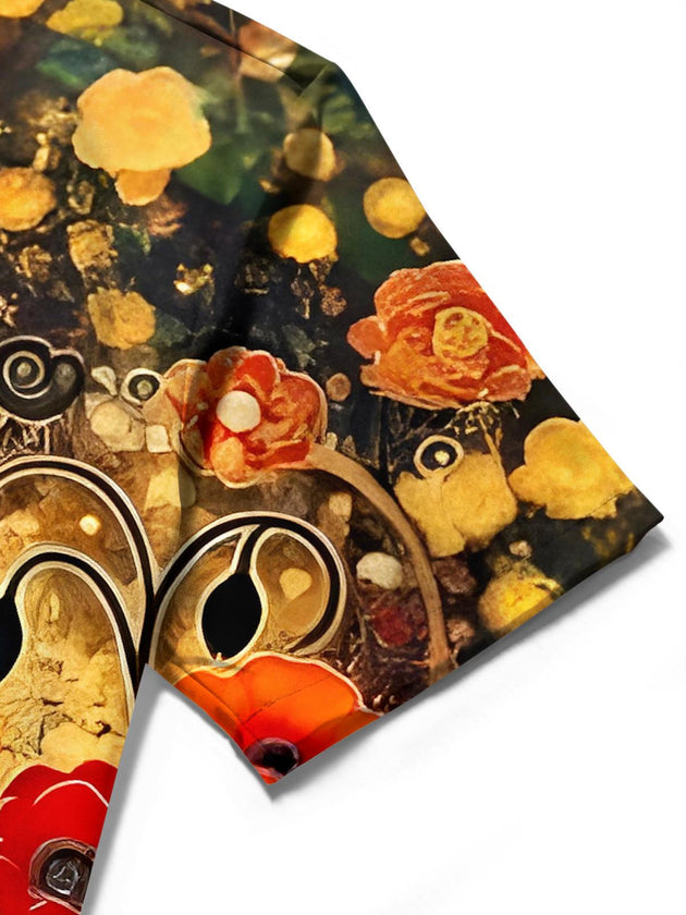 Men's short sleeve floral shirt close-up detail