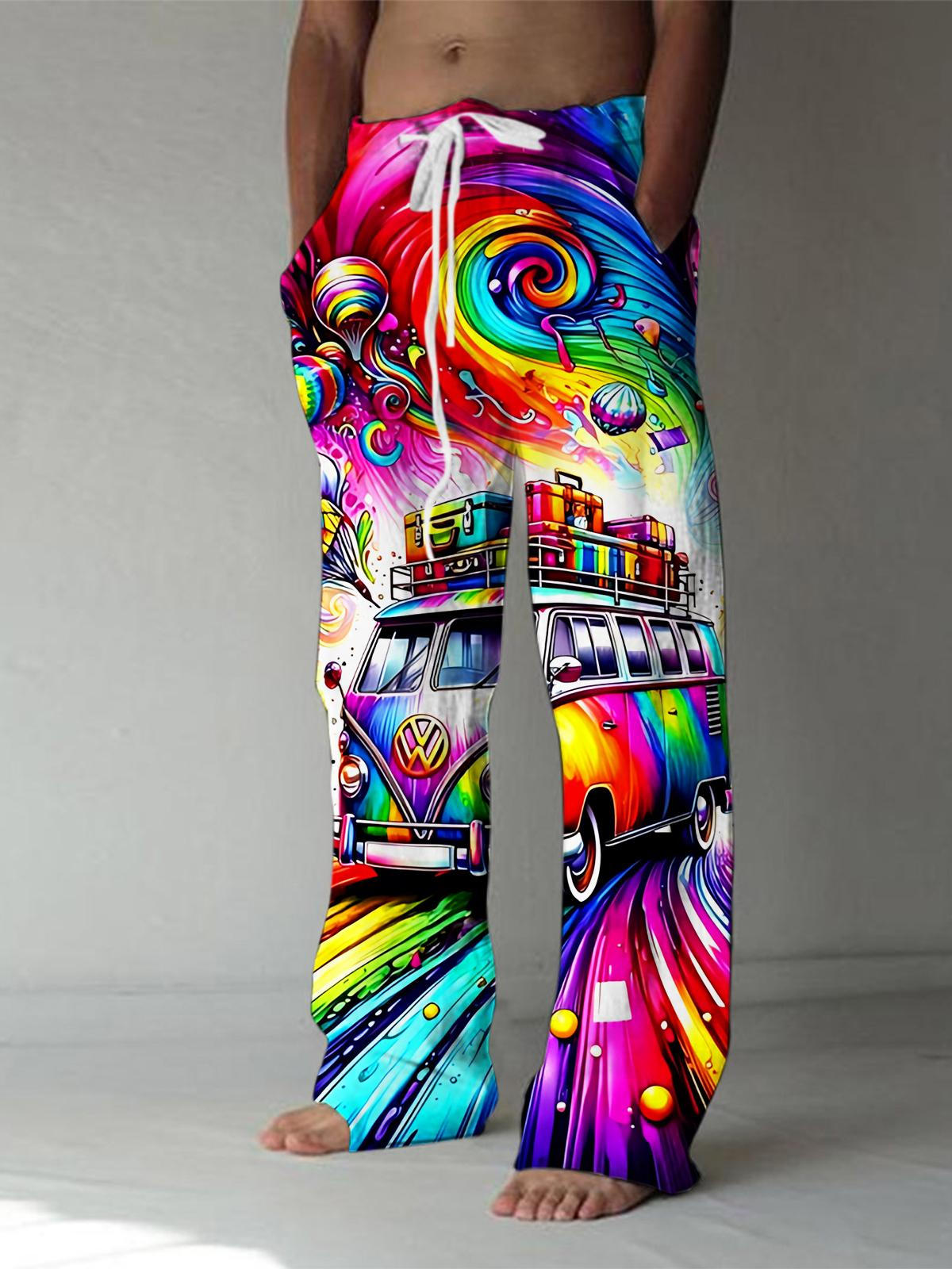 Car Print Men's Casual Elastic Waist Pants