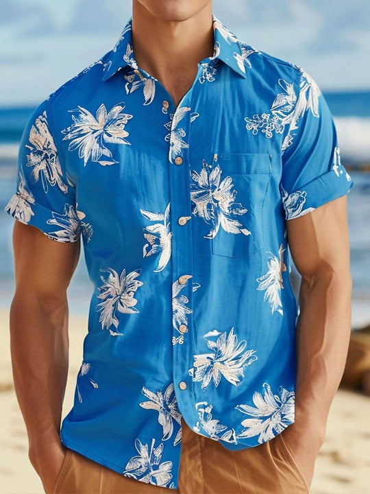 men's Hawaiian shirt front view tropical beach vacation