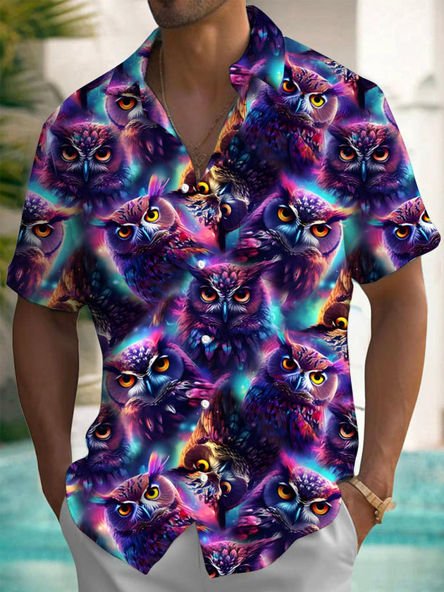 men's owl print shirt front view
