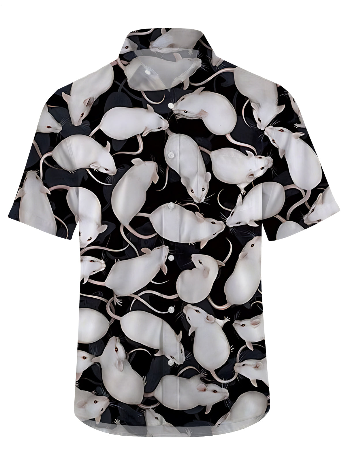 White Mouse Print Men's Pocket Short Sleeve Shirts