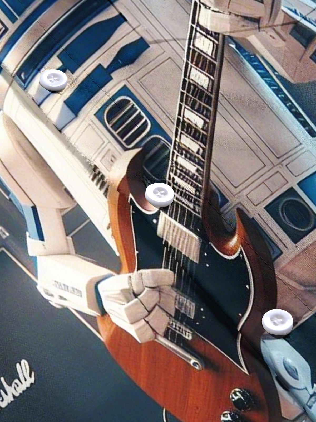 Robot Guitar Print Men's Pocket Short Sleeve Shirts