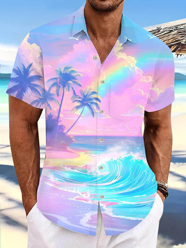 men's Hawaiian shirt front view tropical beach vacation