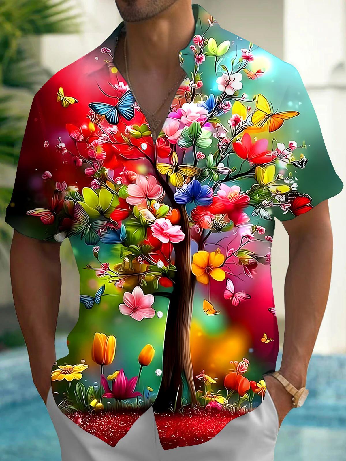 men's butterfly print shirt front view