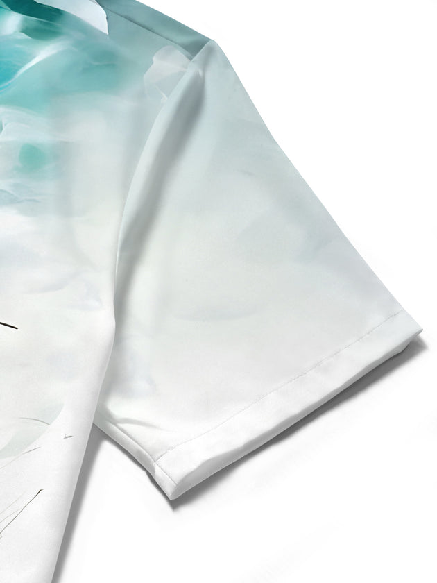 Close-up of pocket stitching on men's boat short sleeve shirt
