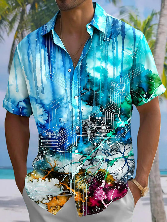 Abstract Men's Pocket Short Sleeve Shirts