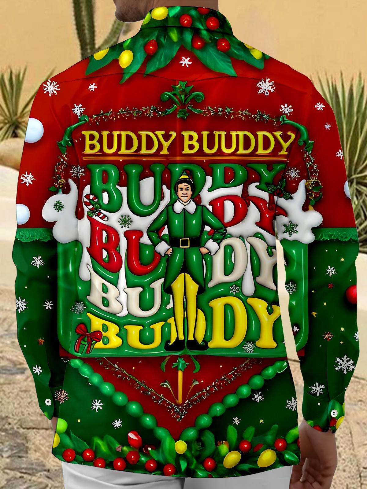 Fun Christmas Buddy Xmas Men's Pocket Long Sleeve Shirts
