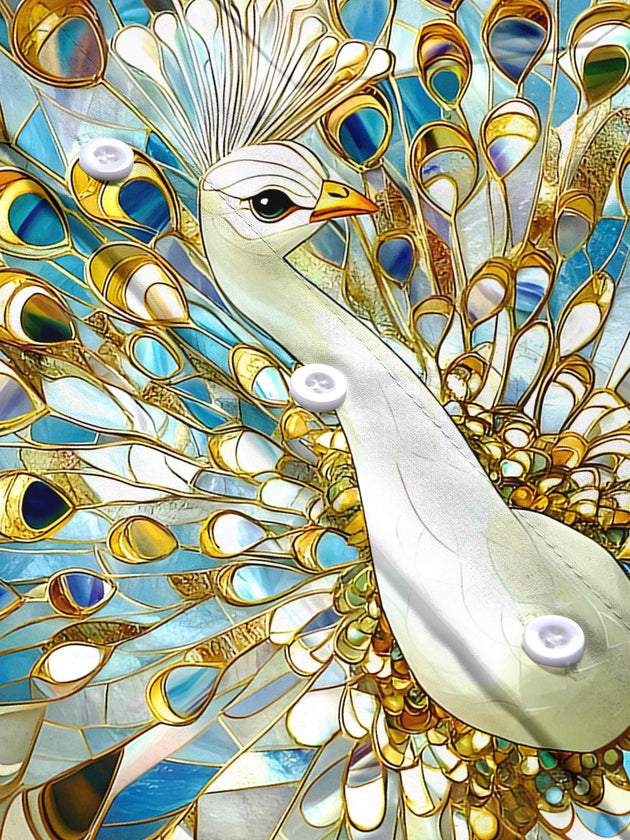 men's peacock print short sleeve flat lay shirt