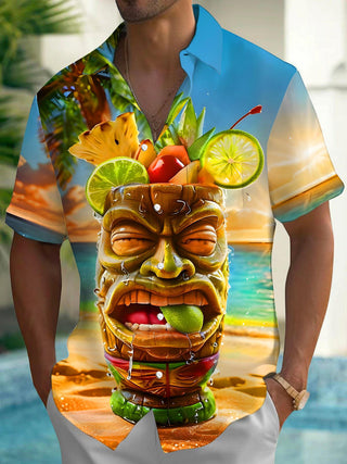 Men's Hawaiian Fruit Short Sleeve Shirt Front View for Tropical Beach Vacation