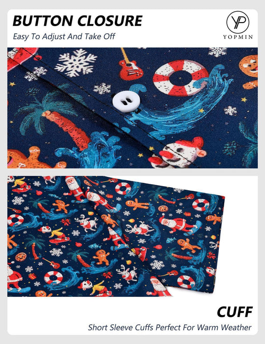 Adaychic Mens Christmas Shirt Santa Print Loose Button Down Hawaiian Shirts Casual Summer Tops for Party Dating Everyday Wear approving