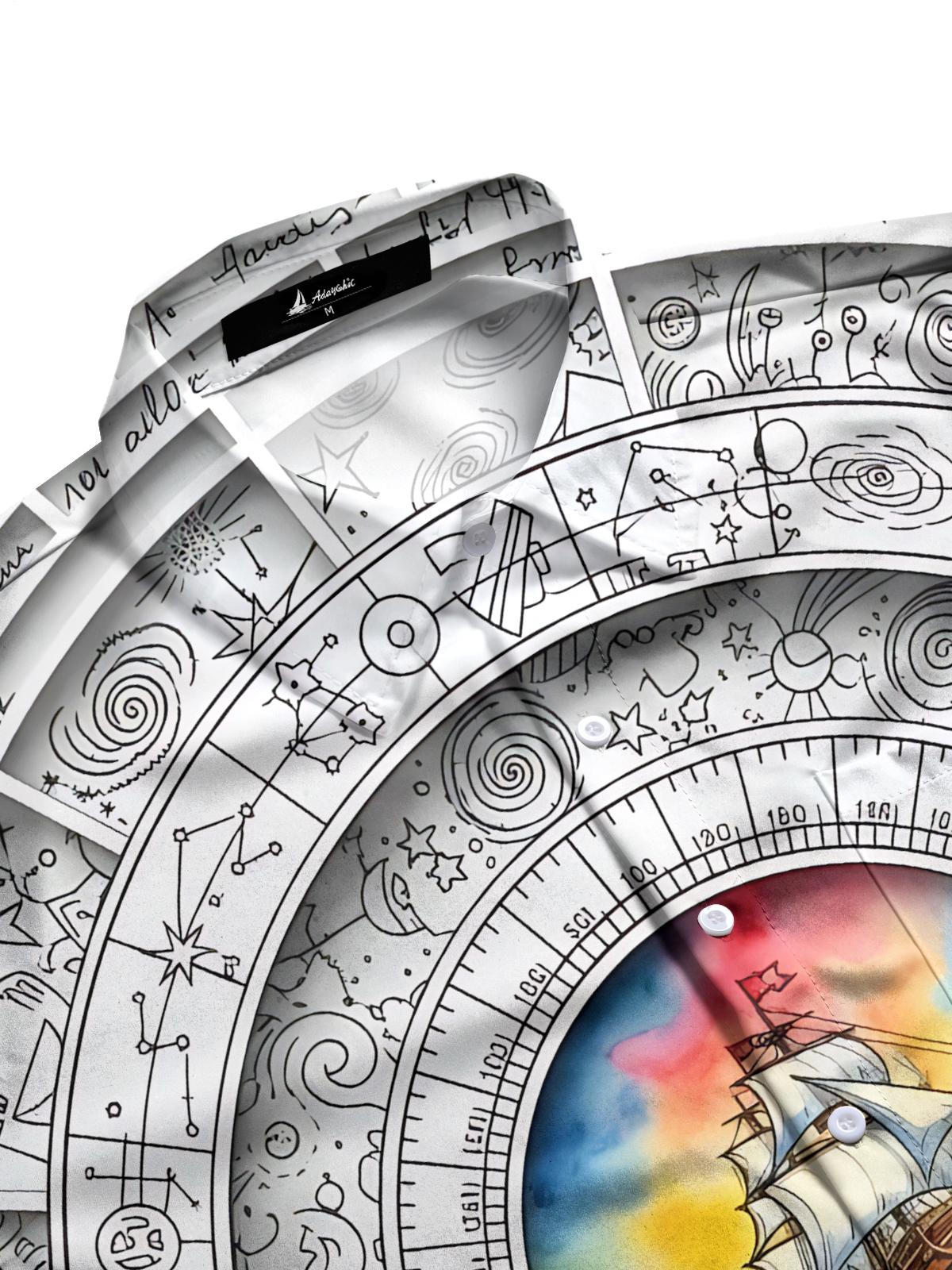 Sailboat Compass Print Men's Pocket Short Sleeve Shirts